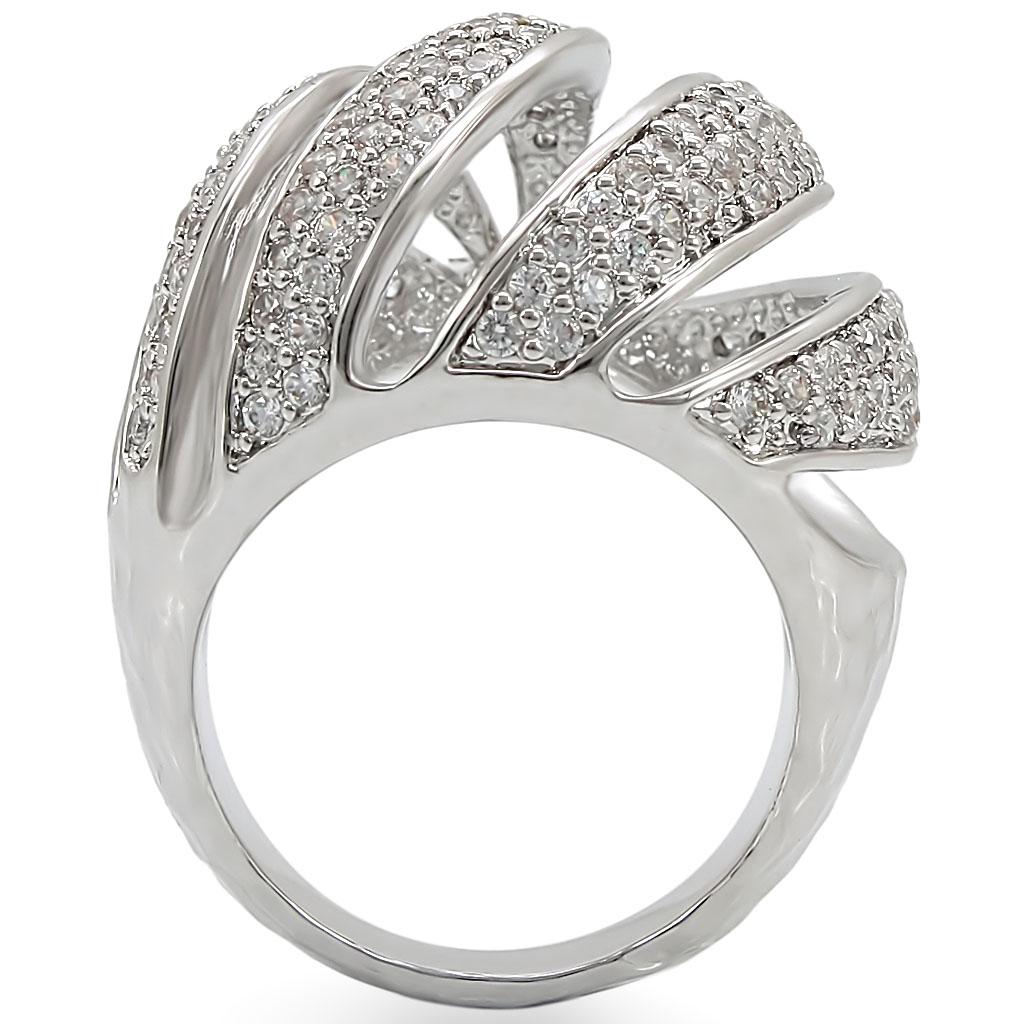 1W019 - Rhodium Brass Ring with AAA Grade CZ  in Clear-4