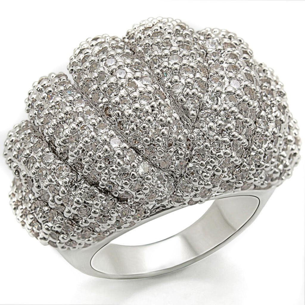 1W020 - Rhodium Brass Ring with AAA Grade CZ  in Clear-0