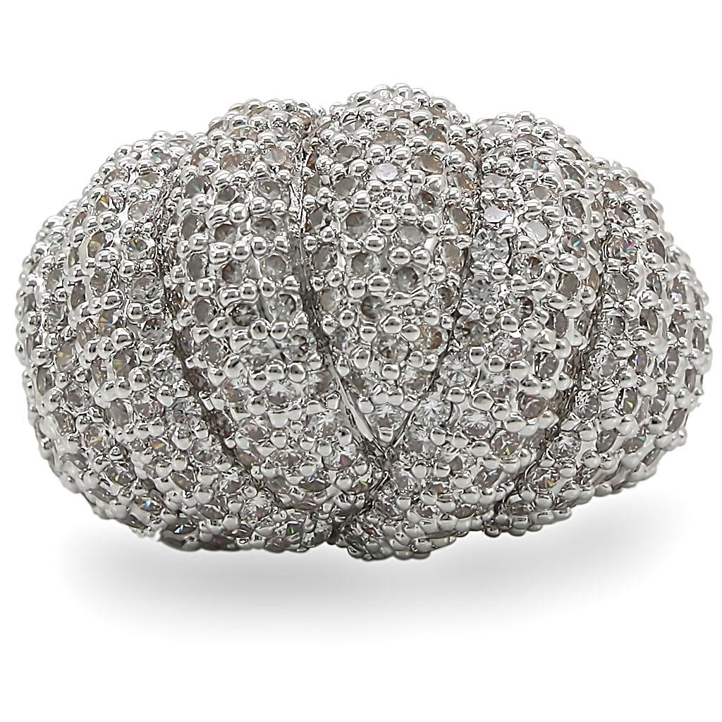 1W020 - Rhodium Brass Ring with AAA Grade CZ  in Clear-2