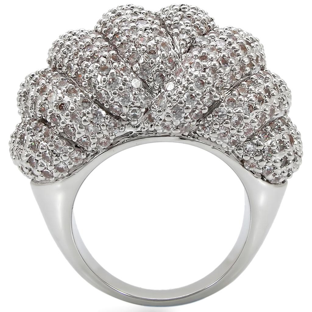 1W020 - Rhodium Brass Ring with AAA Grade CZ  in Clear-3