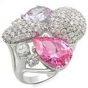 1W021 - Rhodium Brass Ring with AAA Grade CZ  in Multi Color-0
