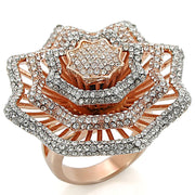 1W023 - Rose Gold + Rhodium Brass Ring with Top Grade Crystal  in Clear-0