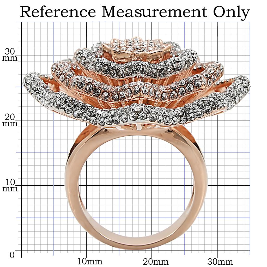 1W023 - Rose Gold + Rhodium Brass Ring with Top Grade Crystal  in Clear-1