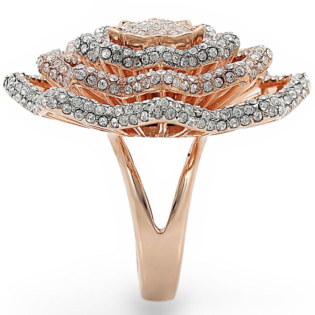 1W023 - Rose Gold + Rhodium Brass Ring with Top Grade Crystal  in Clear-4