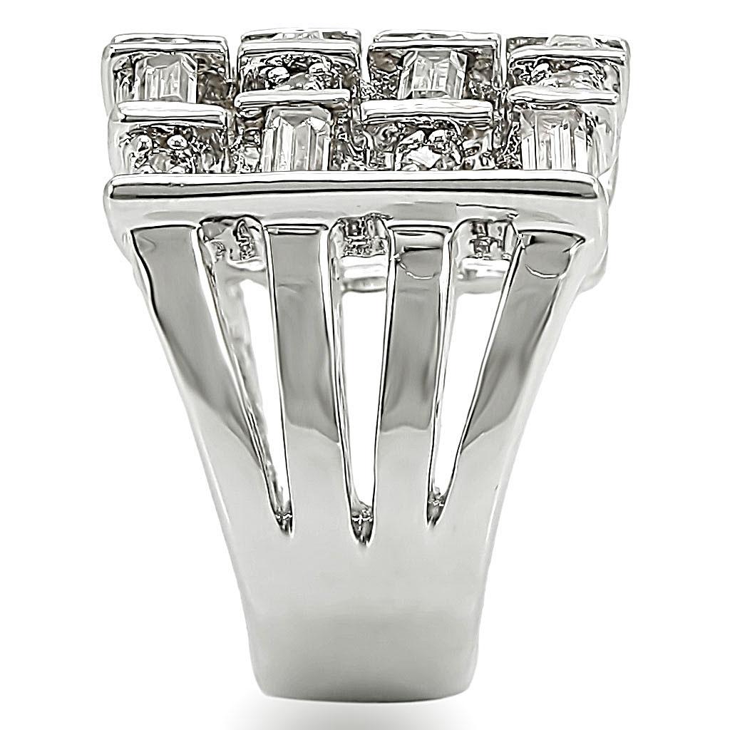 1W024 - Rhodium Brass Ring with AAA Grade CZ  in Clear-4