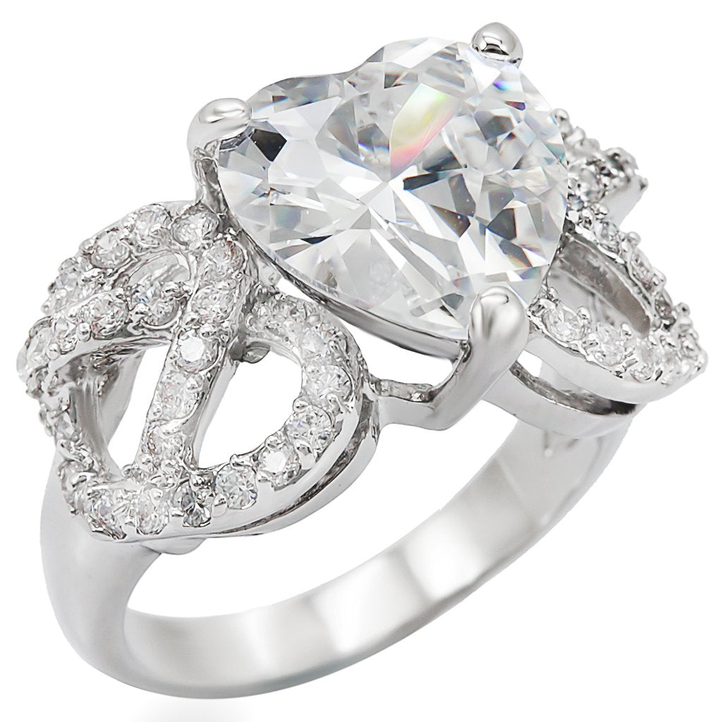 1W027 - Rhodium Brass Ring with AAA Grade CZ  in Clear-0