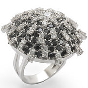 1W029 - Rhodium Brass Ring with AAA Grade CZ  in Black Diamond-0