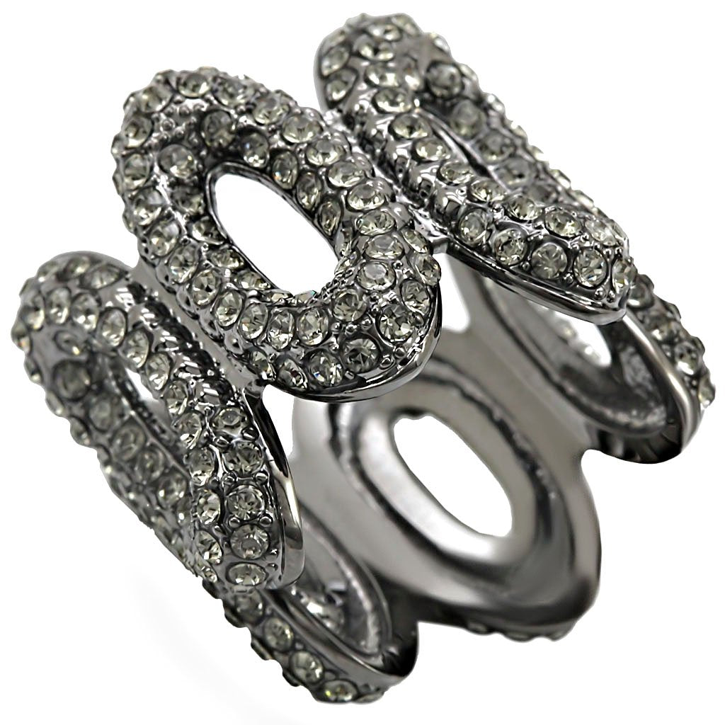 1W033 - Ruthenium Brass Ring with Top Grade Crystal  in Black Diamond-0
