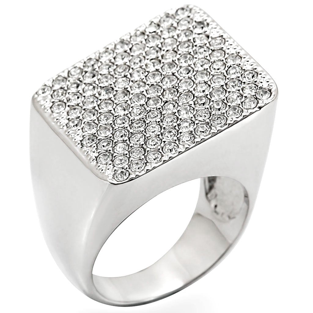 1W035 - Rhodium Brass Ring with Top Grade Crystal  in Clear-0