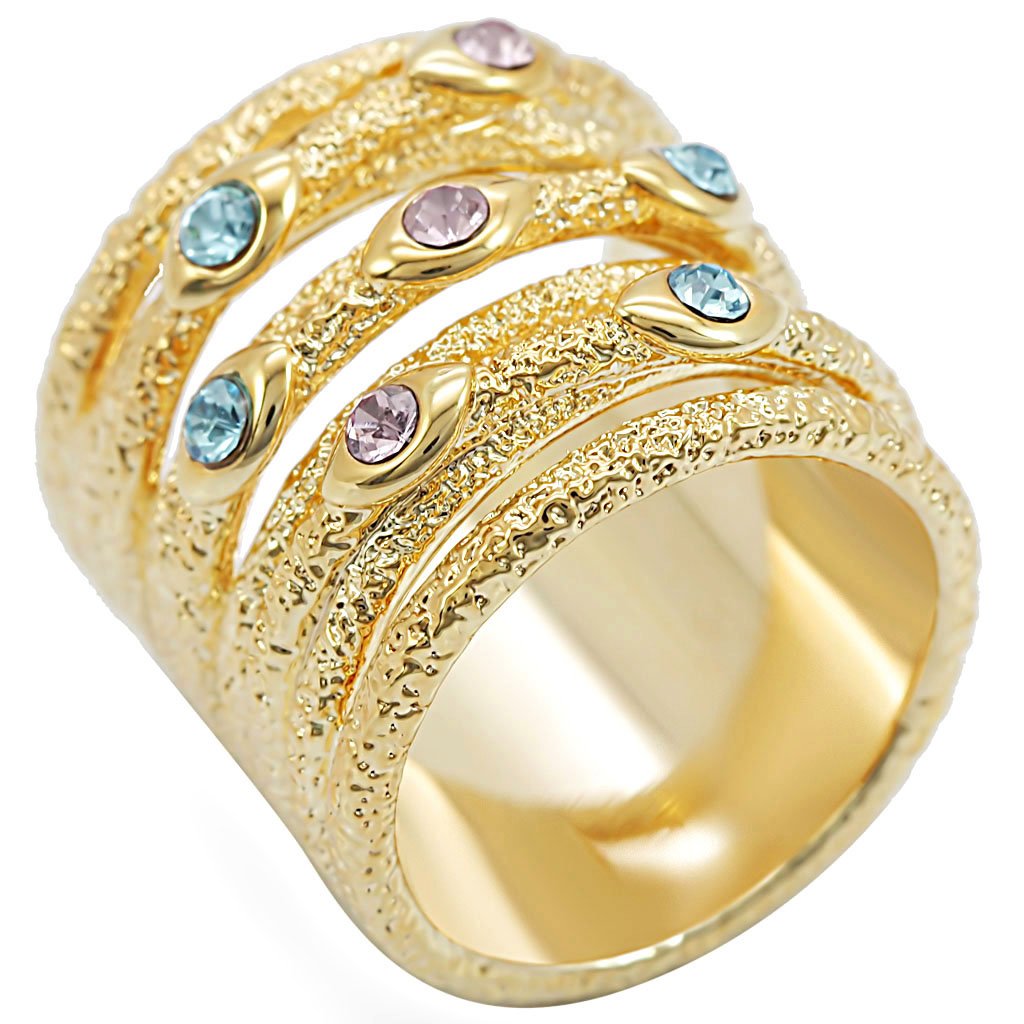 1W047 - Gold Brass Ring with Top Grade Crystal  in Multi Color-0