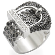 1W048 - Rhodium + Ruthenium Brass Ring with AAA Grade CZ  in Black Diamond-0
