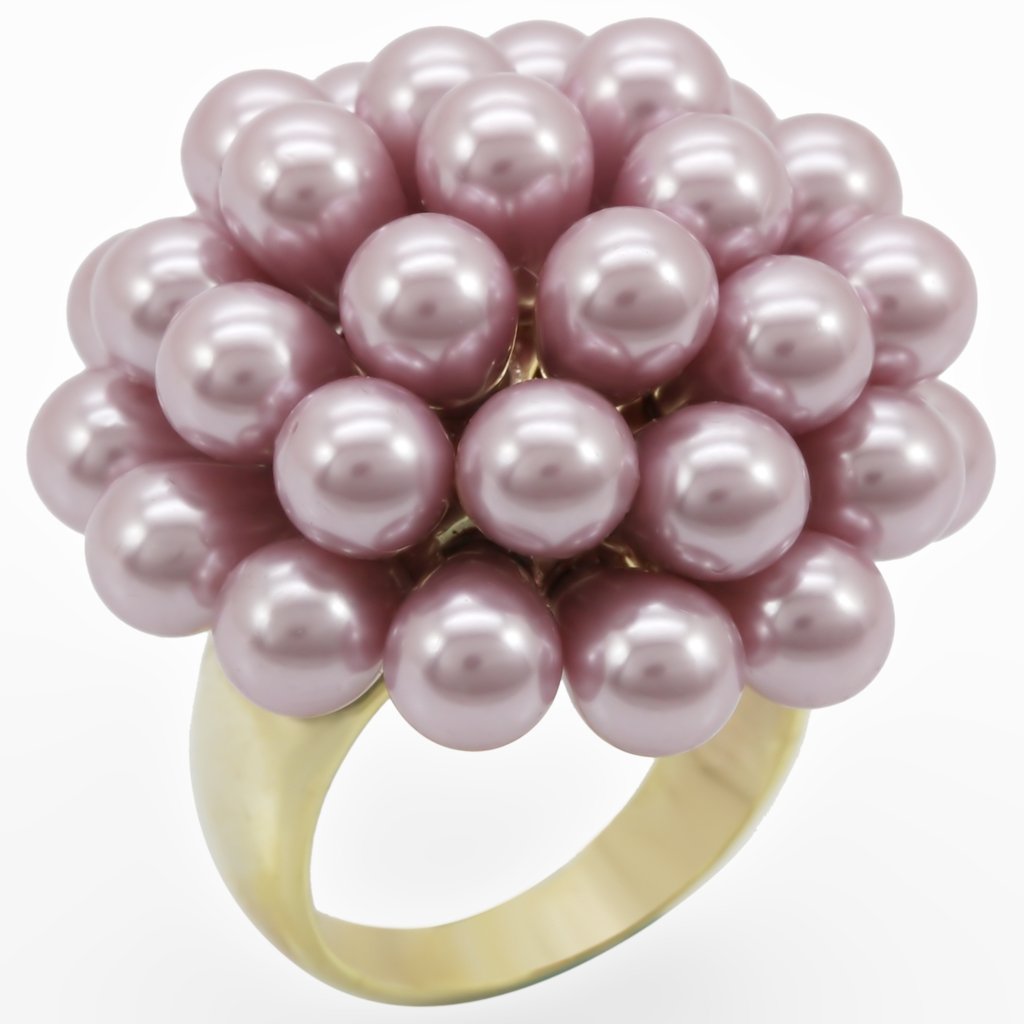 1W051 - Gold Brass Ring with Synthetic Pearl in Light Amethyst-0