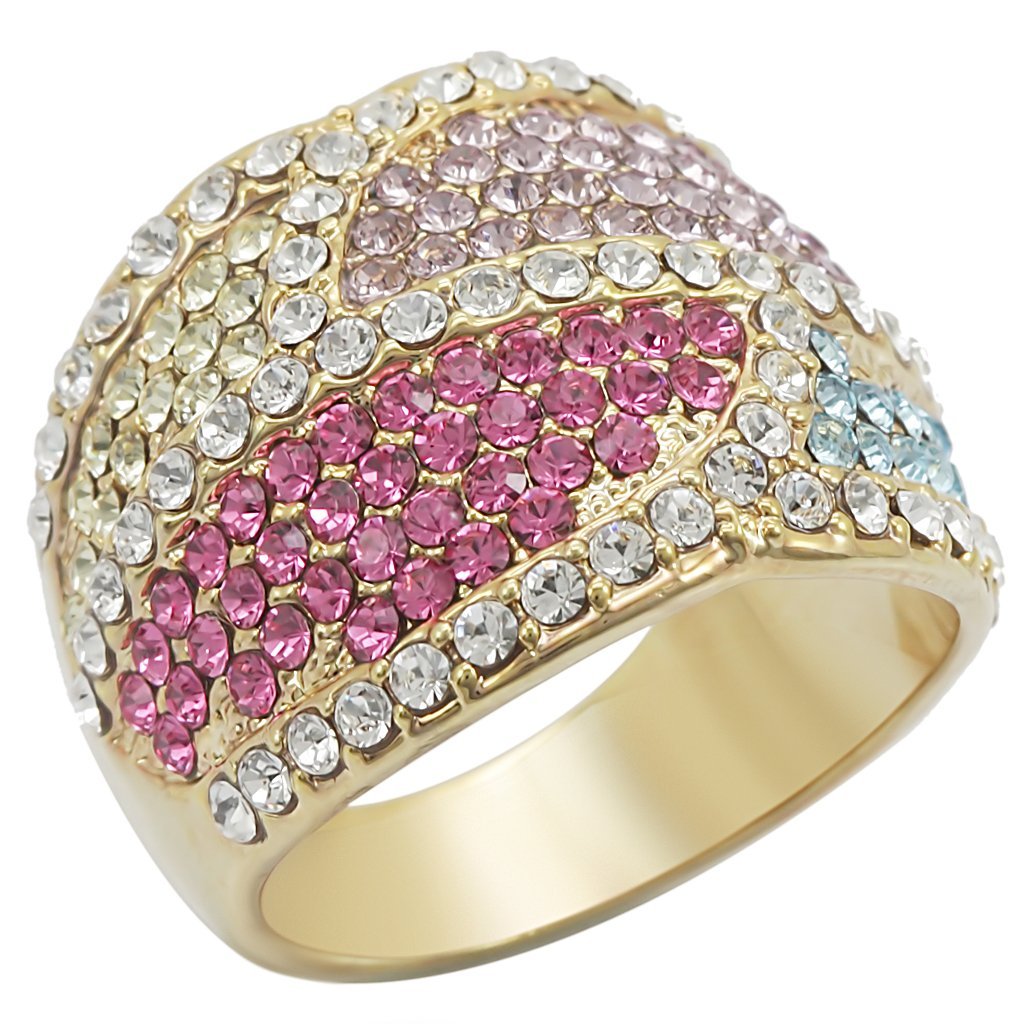 1W053 - Gold Brass Ring with Top Grade Crystal  in Multi Color-0