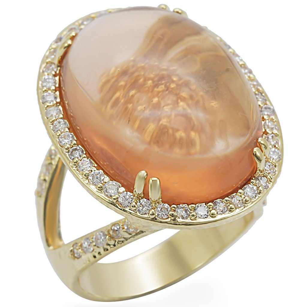 1W056 - Gold Brass Ring with Synthetic Synthetic Glass in Champagne-0