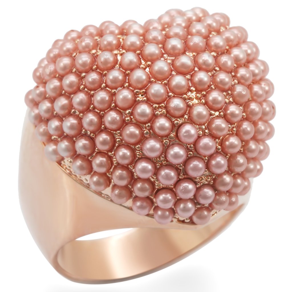 1W059 - Rose Gold Brass Ring with Synthetic Pearl in Rose-0
