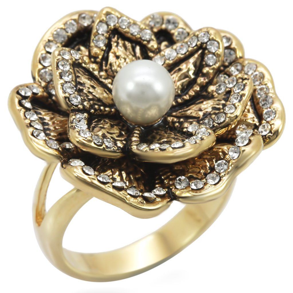 1W063 - Gold Brass Ring with Synthetic Pearl in Citrine Yellow-0