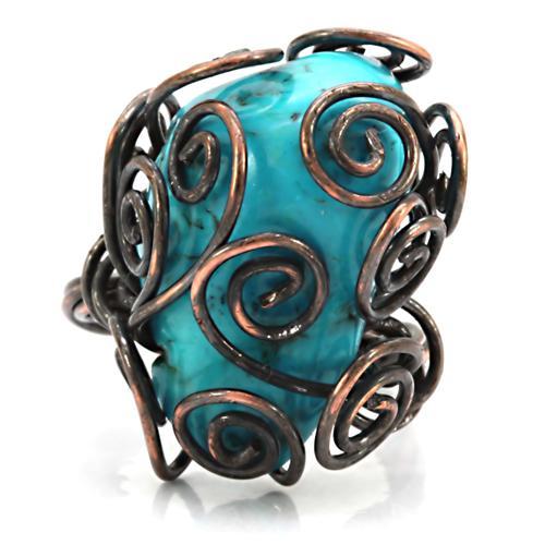 LOA597 - Antique Tone Brass Ring with Synthetic Turquoise in Turquoise-2