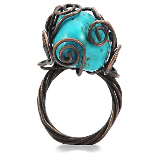 LOA597 - Antique Tone Brass Ring with Synthetic Turquoise in Turquoise-4