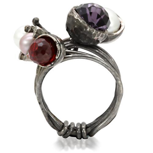 LOA599 - Antique Tone Brass Ring with Assorted  in Multi Color-3