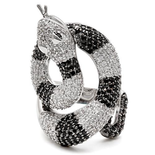 1W081 - Rhodium + Ruthenium Brass Ring with AAA Grade CZ  in Black Diamond-2
