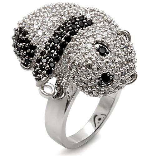1W083 - Rhodium + Ruthenium Brass Ring with AAA Grade CZ  in Black Diamond-0