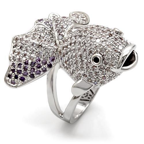 1W085 - Rhodium Brass Ring with AAA Grade CZ  in Multi Color-0