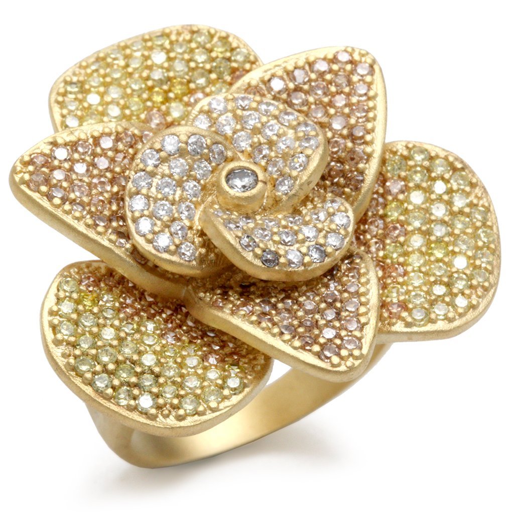 1W091 - Matte Gold Brass Ring with AAA Grade CZ  in Multi Color-0