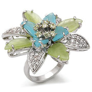 1W094 - Rhodium Brass Ring with Synthetic Synthetic Glass in Multi Color-0