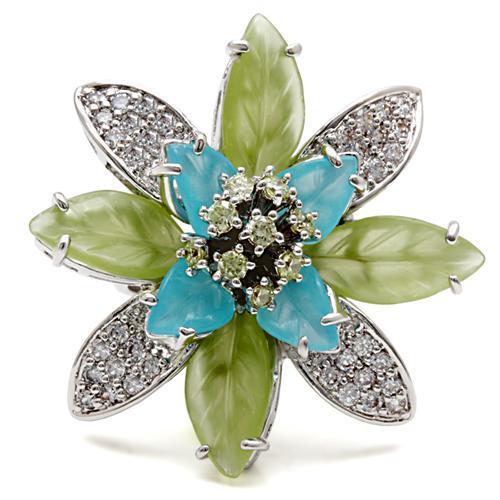 1W094 - Rhodium Brass Ring with Synthetic Synthetic Glass in Multi Color-2