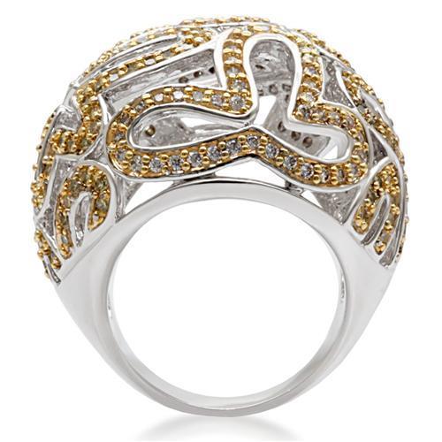 1W095 - Reverse Two-Tone Brass Ring with AAA Grade CZ  in Topaz-3