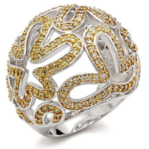 1W095 - Reverse Two-Tone Brass Ring with AAA Grade CZ  in Topaz-0