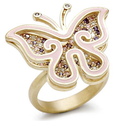 1W096 - Matte Gold Brass Ring with AAA Grade CZ  in Multi Color-0