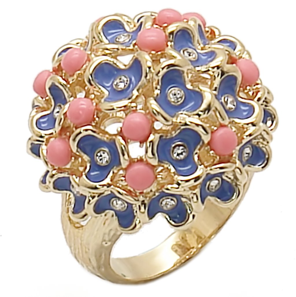 1W106 - Gold Brass Ring with Semi-Precious Coral in Rose-0