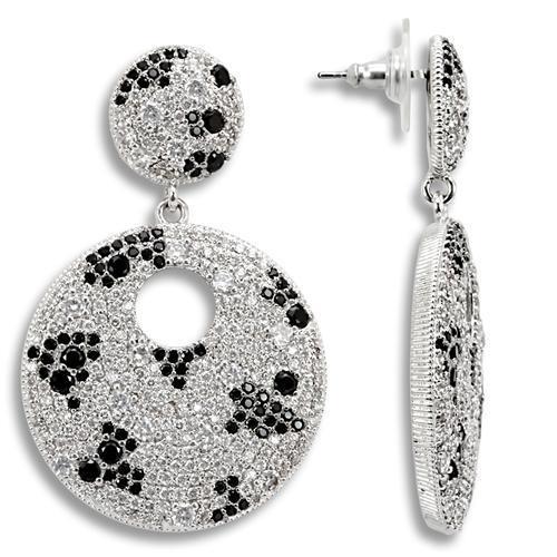 1W122 - Imitation Rhodium Brass Earrings with AAA Grade CZ  in Black Diamond-0