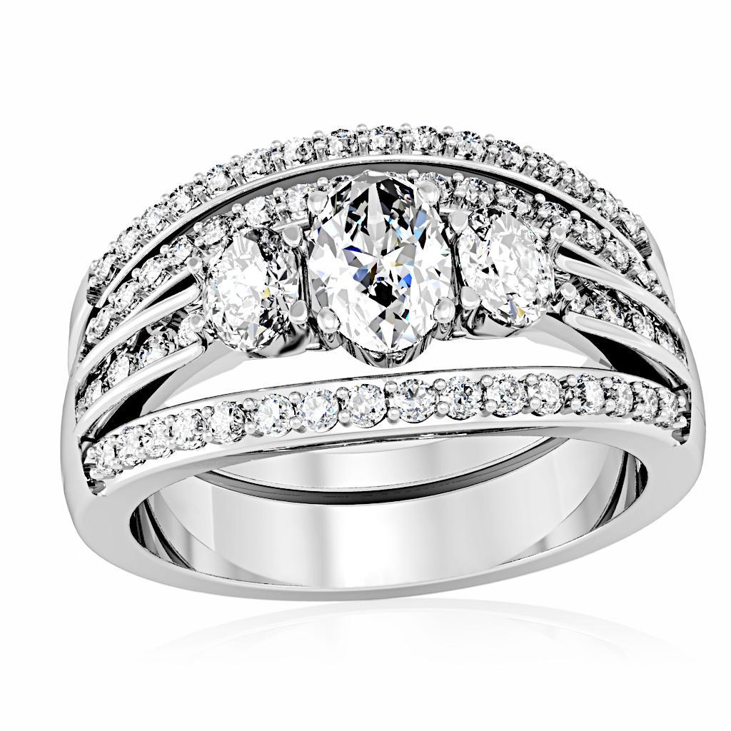 1W162 - Rhodium Brass Ring with AAA Grade CZ  in Clear-0