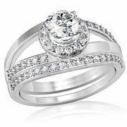 1W164 - Rhodium Brass Ring with AAA Grade CZ  in Clear-0