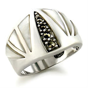 20103 - Antique Tone 925 Sterling Silver Ring with Precious Stone Conch in White-0