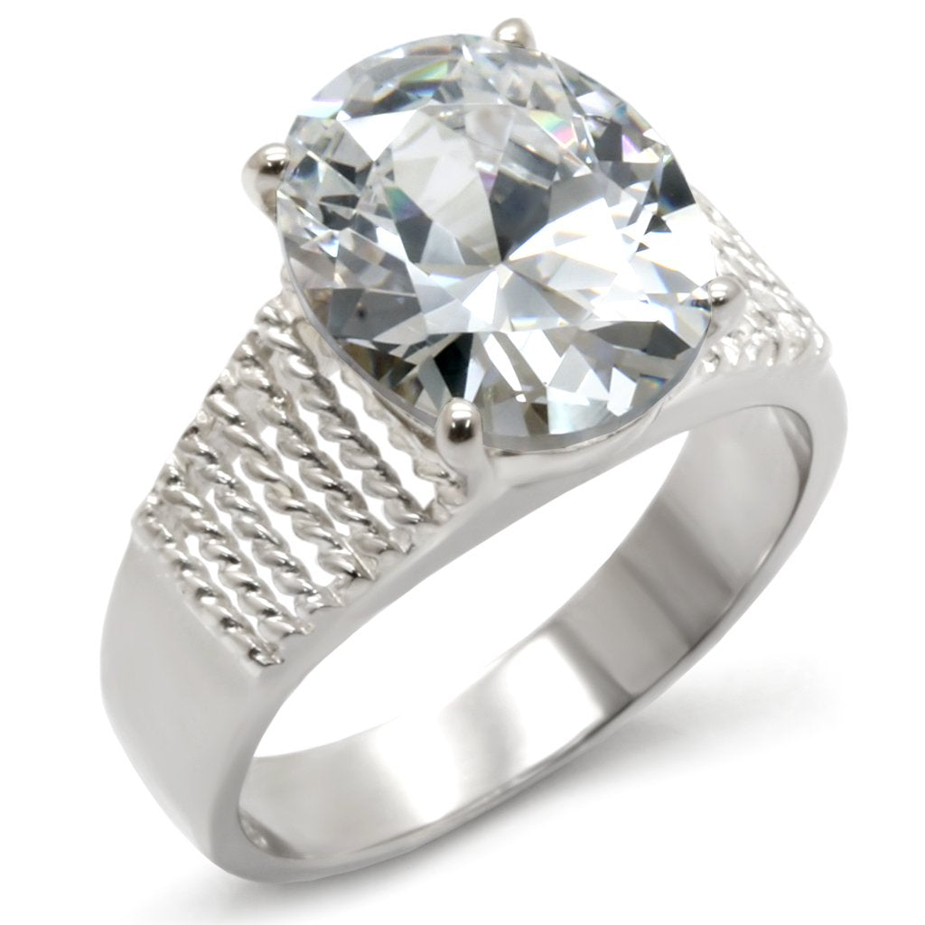 21118 - High-Polished 925 Sterling Silver Ring with AAA Grade CZ  in Clear-0