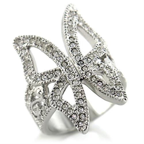 22409 - Rhodium Brass Ring with Top Grade Crystal  in Clear-0