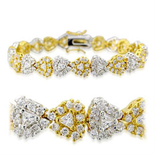 23711 - Gold+Rhodium Brass Bracelet with AAA Grade CZ  in Clear-0