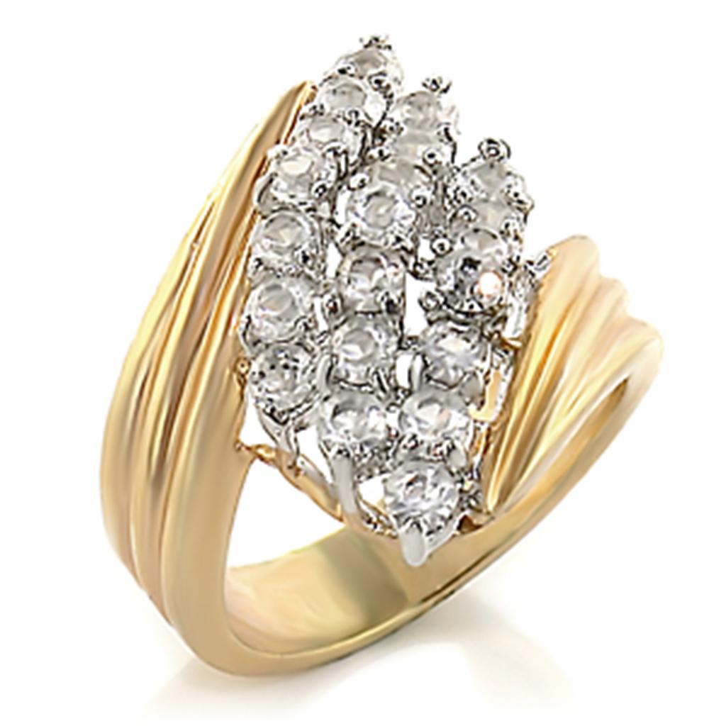 2W029 - Gold+Rhodium Brass Ring with AAA Grade CZ  in Clear-0
