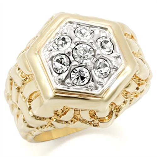 2W037 - Gold+Rhodium Brass Ring with Top Grade Crystal  in Clear-0