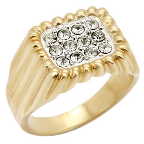 2W039 - Gold+Rhodium Brass Ring with Top Grade Crystal  in Clear-0