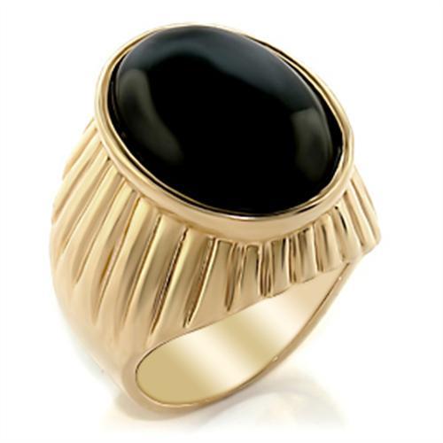 2W060 - Gold Brass Ring with Semi-Precious Onyx in Jet-0