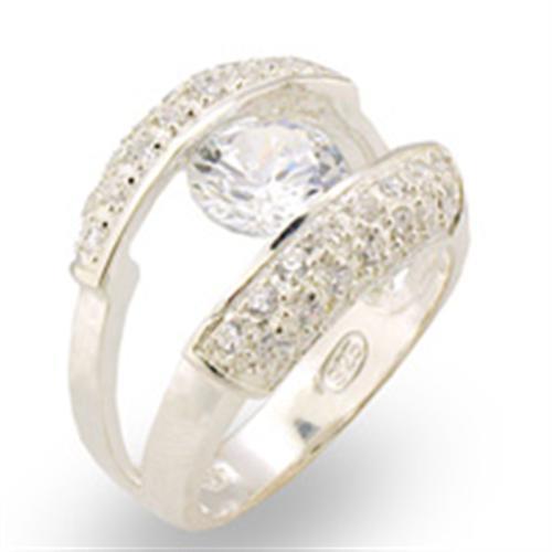 30313 - High-Polished 925 Sterling Silver Ring with AAA Grade CZ  in Clear-0