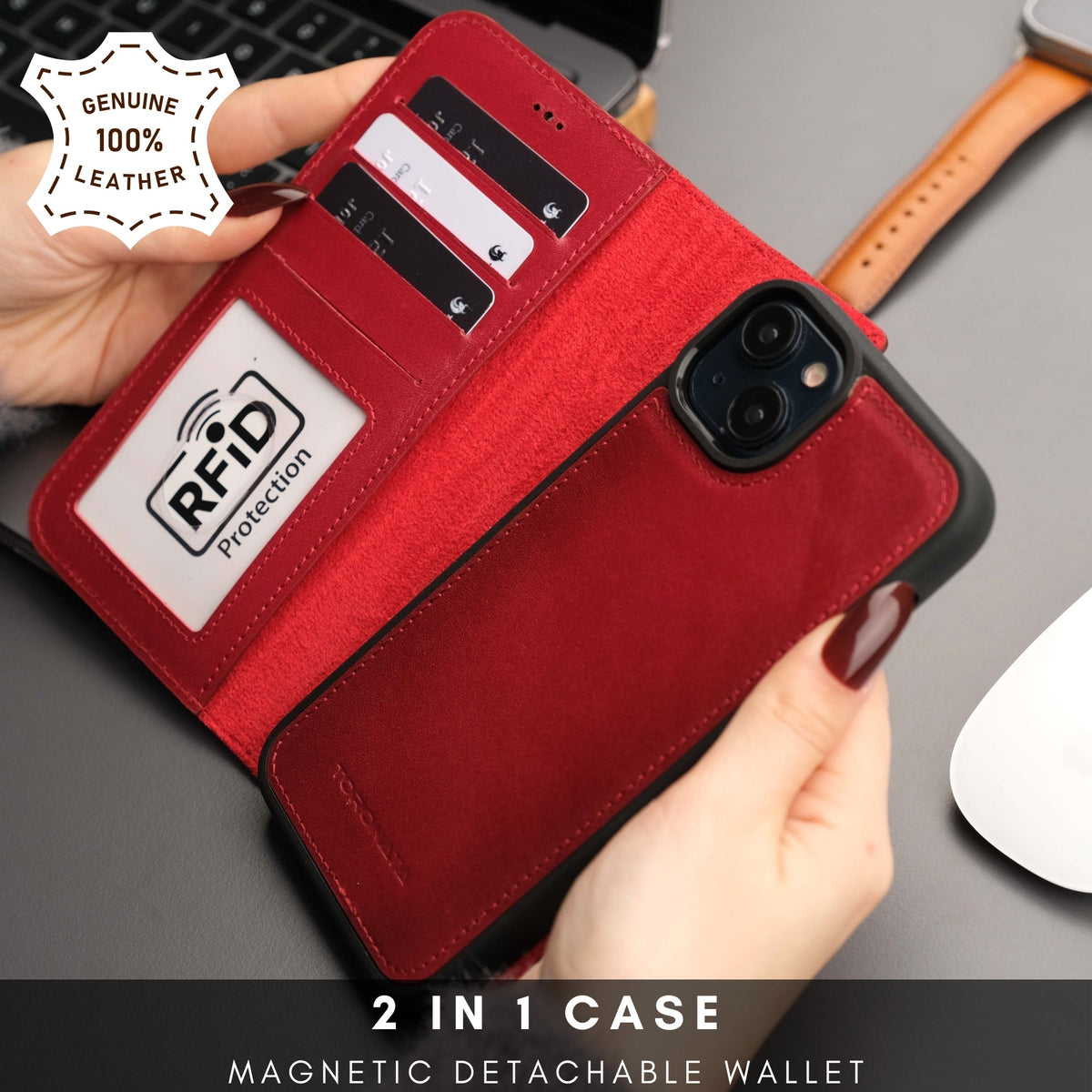 Casper Leather iPhone 15 Wallet Case | Detachable MagSafe Compatible RFID Protection-1