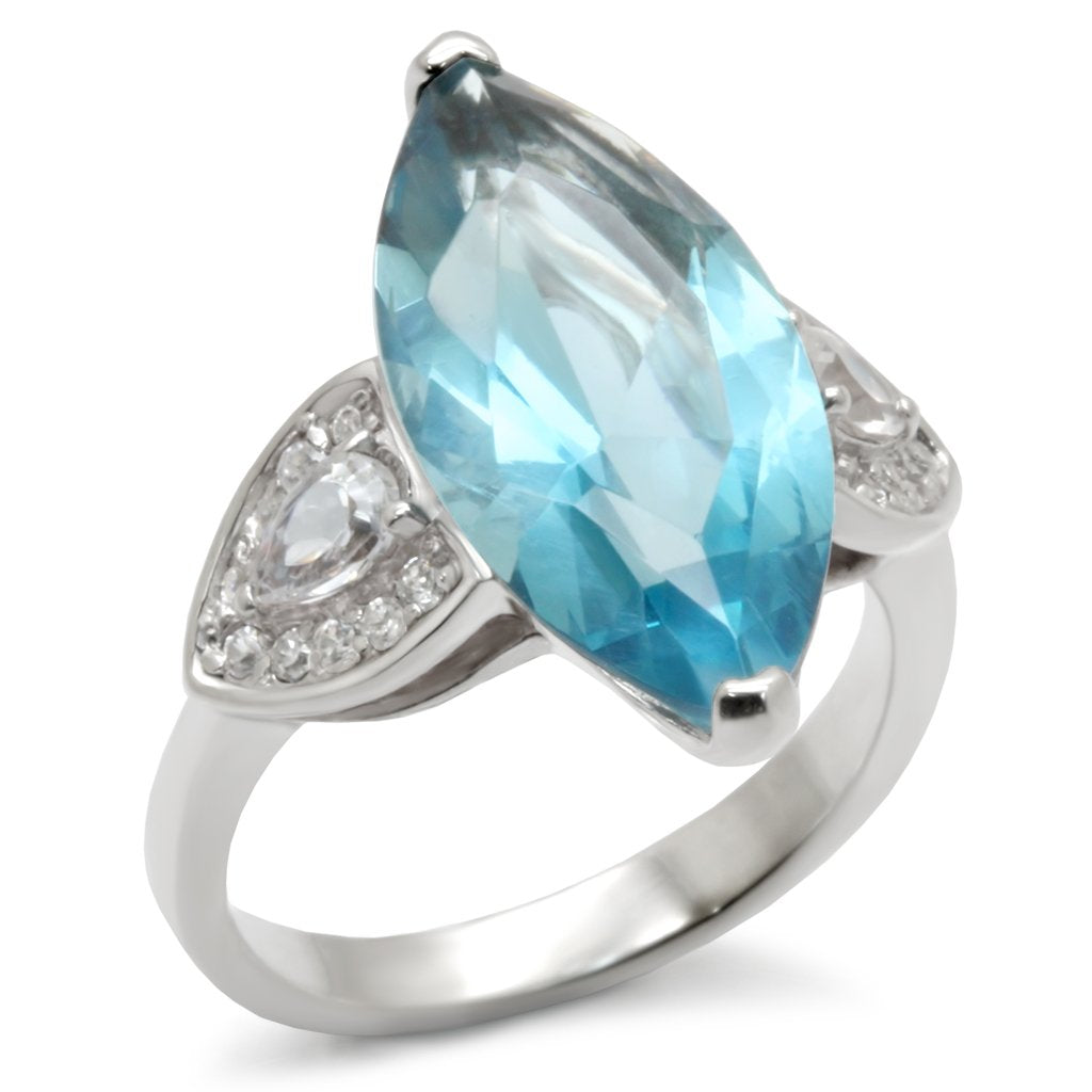 31212 - High-Polished 925 Sterling Silver Ring with Synthetic Spinel in Sea Blue-0