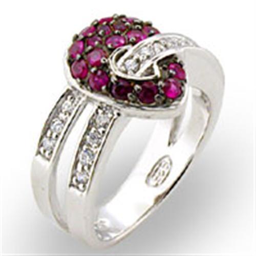 31715 - Rhodium + Ruthenium 925 Sterling Silver Ring with Synthetic Garnet in Ruby-0