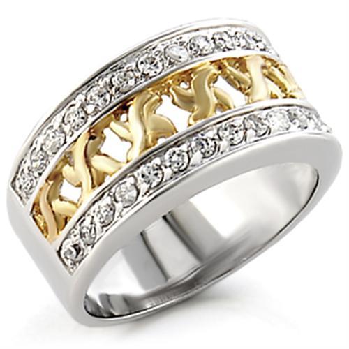 31812 - Reverse Two-Tone 925 Sterling Silver Ring with AAA Grade CZ  in Clear-0