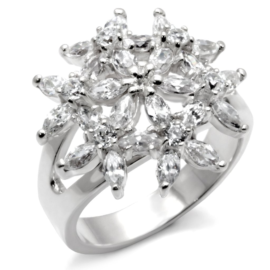 31820 - High-Polished 925 Sterling Silver Ring with AAA Grade CZ  in Clear-0